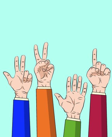Hand thump up show number one to five design. illustration on blue backgroundの写真素材