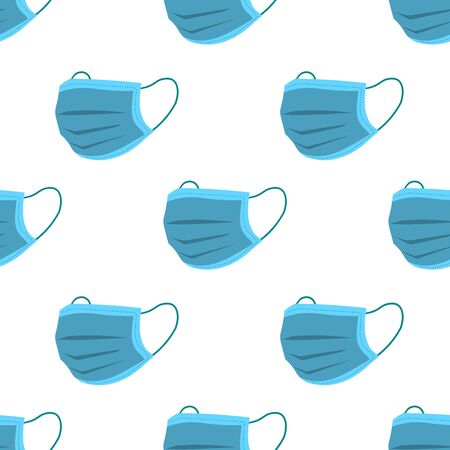 Blue medical face mask. Vector seamless pattern for medical centers, pharmacies, hospitals, printing on packaging, fabric, textile. Disease prevention, protection from infections, safety breathingのイラスト素材
