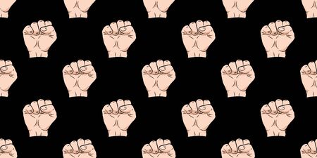 Raised fists seamless pattern. Vintage texture. Protest or revolution. Flat vector Illustration isolated on black background. Card template textile, wallpaper design, wrapping paper or web. EPSのイラスト素材