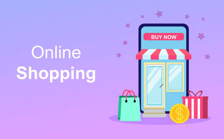 Shopping Online on Website or Mobile Application Vector Concept Marketing and Digital marketing. Horizontal view. EPSのイラスト素材