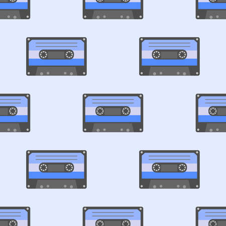 Music symbols. Seamless pattern of retro cassettes. rock music background textures, musical hand drawn doodle style.のイラスト素材