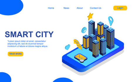 Modern flat design isometric concept of Smart City for website and mobile website. Landing page template. Easy to edit and customize. Vector illustration EPSのイラスト素材