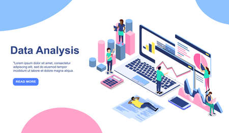 Data analysis modern flat design isometric concept. Analytics and people concept. Landing page template. Conceptual isometric vector illustration for web and graphic design. EPSのイラスト素材