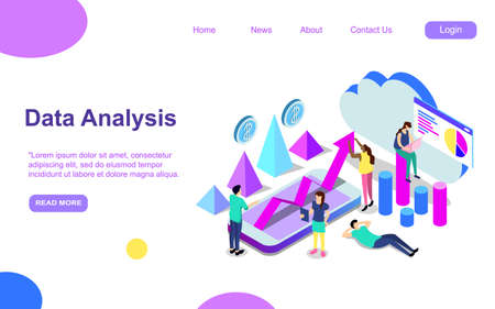 Data analysis modern flat design isometric concept. Analytics and people concept. Landing page template. Conceptual isometric vector illustration for web and graphic design. EPSのイラスト素材