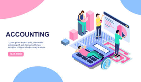 Tax payment time, financial annual accounting business concept . Vector 3d isometric illustration for web landing page, banner or poster design. Man calculates taxes rate. EPSのイラスト素材