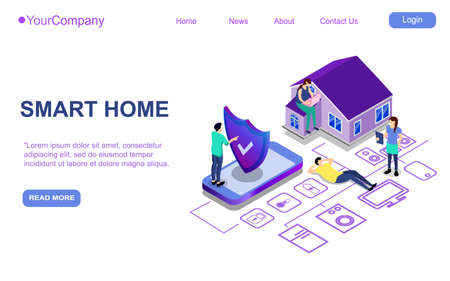 Website landing page, promotion poster, flyer or brochure concept for smart home digital technologies, isometric vector illustration EPSのイラスト素材