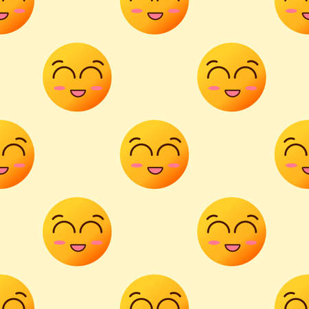 Seamless line pattern with emoticons on yellow background emoji vector. Smiles face texture template. Modern smileys for textiles, interior design, for book design, websiteのイラスト素材