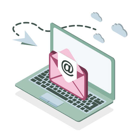 Laptop with envelope on screen. E-mail, email marketing, internet advertising concepts. Modern isometric vector illustration. EPSのイラスト素材