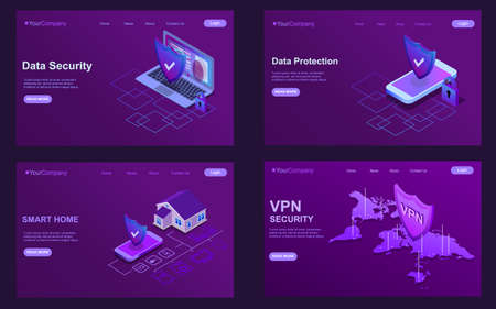 Set of Landing page isometric templates. Data protection and security. Flat vector illustration concepts for a web page or websiteのイラスト素材