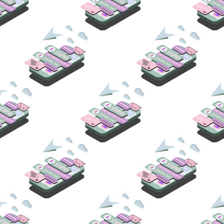 Smartphone seamless flat isometric pattern on White background Vector illustrationの写真素材