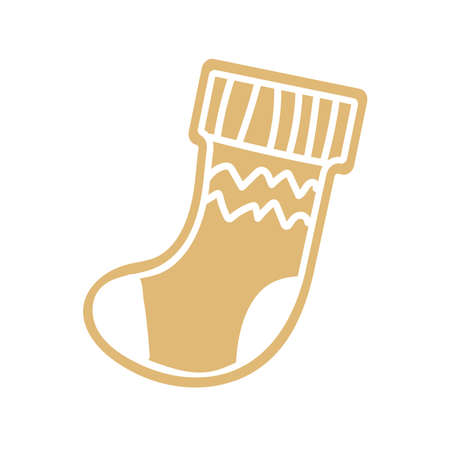 Christmas gingerbread in the form of stocking. Sweet Christmas sock. Baking with white glaze. Holidays. Isolated vector stock illustration EPS 10 on white background.のイラスト素材