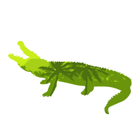 Vector illustration silhouette crocodile. Isolated white background. Icon animal crocodile side view profile.のイラスト素材