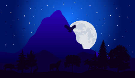 Animals in forest the full moon in a starry night vector illustration EPS10のイラスト素材