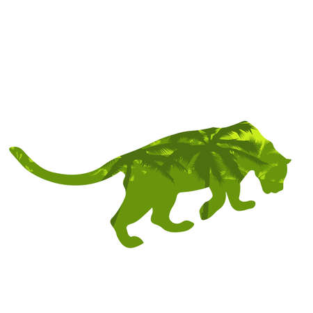 silhouette of panther. Vector wildcat illustration. Side view predator animal isolated on white backgroundのイラスト素材
