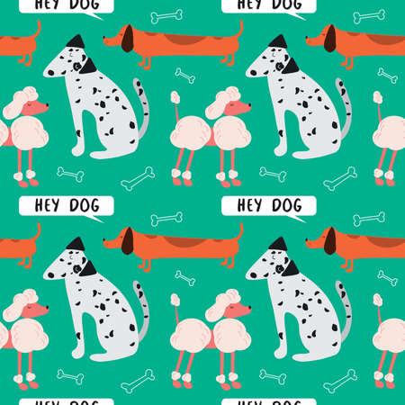 Childish seamless pattern with hand drawn dogs. Trendy vector background. Perfect for kids apparel,fabric, textile, nursery decoration,wrapping paperのイラスト素材