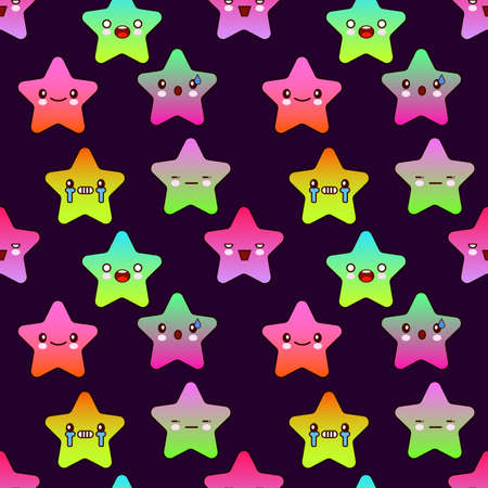 Cute smiling stars pattern. Night sky in neon colors. Vector background for baby and kids design. EPSのイラスト素材