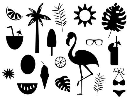 Summer beach and vacation icon collection - vector silhouette illustration EPSのイラスト素材