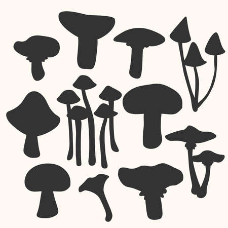 Set of various mushrooms. Mushroom silhouette. Vector illustration. EPSのイラスト素材