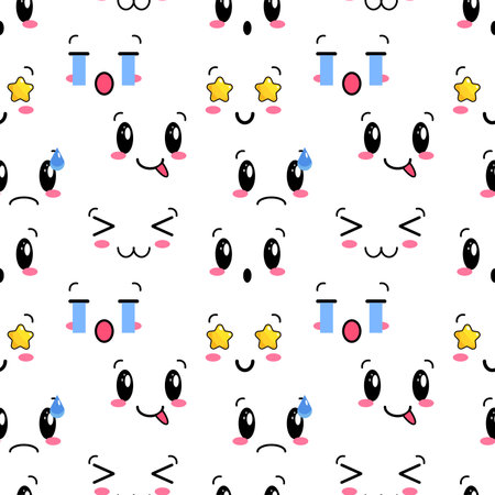 Cute funny kawaii smile smiley face seamless pattern. Vector cartoon kawaii character illustration design. Positive vintage smile face EPSのイラスト素材