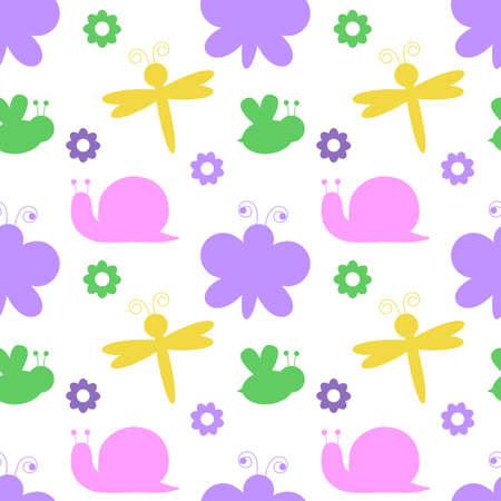 Butterfly floral vector seamless pattern background. Backdrop with varied silhouettes of butterflies and flower stems. Duotone ochre white repeat. Flying bugs plant botanical design for wellness EPSのイラスト素材