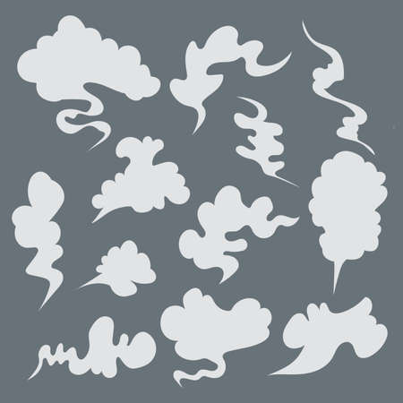 Steam clouds set. Cartoon white smoke vector Illustration. Fog flat isolated clipart for design, effects and advertising posters EPSのイラスト素材
