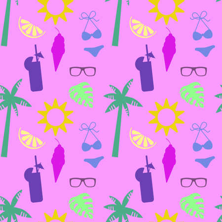 Seamless pattern with theme of beach and cocktails and ice cream and palm trees EPSのイラスト素材