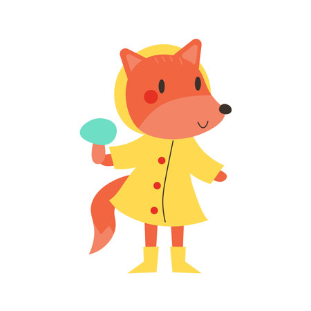 Cute autumn fox with mushroom isolated on white background. Vector graphics. EPSのイラスト素材