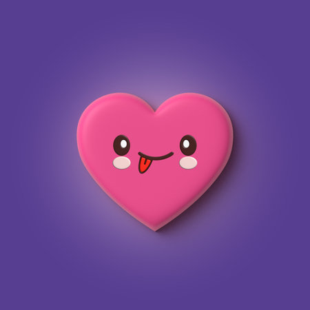 Emoji emoticon character red heart shape. 3D Rendering kawaii faceの写真素材