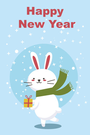 Cute Rabbit With Gift Box Cartoon Vector Icon Illustration. Animal card Concept Isolated Vector. Flat Cartoon Style New Year and Merry Christmas EPSのイラスト素材