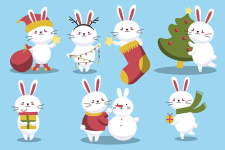 Happy Chinese new year greeting card with cute rabbit with. Animal holidays cartoon character. Happy new year bunny. Vector EPSのイラスト素材