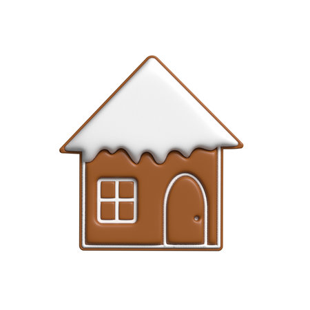 Gingerbread house baked cookie icon isolated on white. Traditional element for New Year and Christmas baking. Sweet 3D render confectionery dessert EPSのイラスト素材