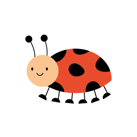 cute ladybug vector illustration in flat style, cartoon beetle ladybug isolated on white background, design for children EPSのイラスト素材