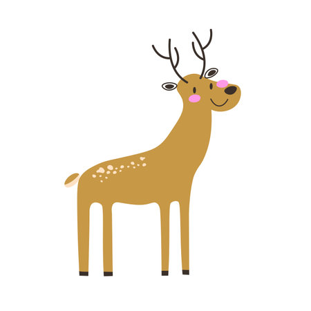 Brown deer. Hoofed ruminant mammals. Cartoon animal design. Cute deer with antlers. Flat vector illustration isolated on white background. EPSのイラスト素材