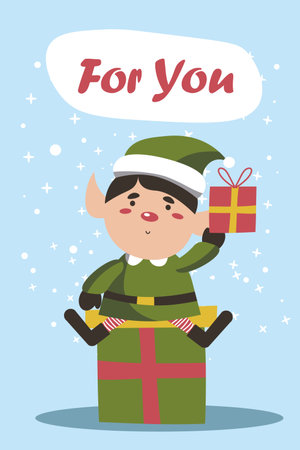 Little Elf card. For you calligraphy lettering design. Creative typography for holiday greeting. New year card EPSのイラスト素材