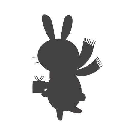 Vector bunny in scarf. winter illustration of a symbol of chinese new year 2023. Black rabbit silhouette in clothes for Merry Christmas greeting card for children EPSのイラスト素材