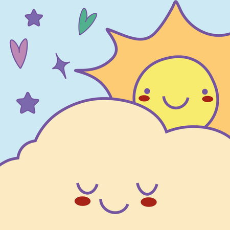Colorful hand drawn cute card with cloud and sun. vector illustration EPSのイラスト素材