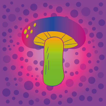 Magic mushroom. Psychedelic hallucination. Vibrant vector illustration. 60s hippie colorful art. EPSのイラスト素材