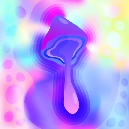 Fantasy trippy hallucinogen magic purple mushroom , vector cartoon icon. Toxic luminous fungus fairy tale or fantasy with neon light EPSのイラスト素材