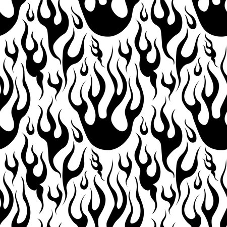 Flame Y2K Seamless fire pattern Psychedelic vector black background Retro Style. Funky summer abstract modern aesthetic print. Wall frame poster, banner or Social Media template. EPSのイラスト素材