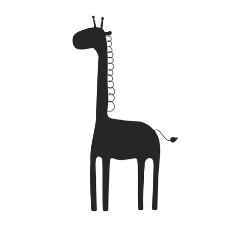 Giraffa mammal isolated on white background. Black ink hand drawn image Flat stile. Icon vector EPSのイラスト素材