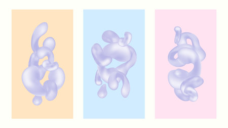 Abstract chrome liquid background set with round shapes, fluid splash bubble, trendy vector illustration Y2k light poster wallpaper texture 80s, 90s cover. EPSのイラスト素材