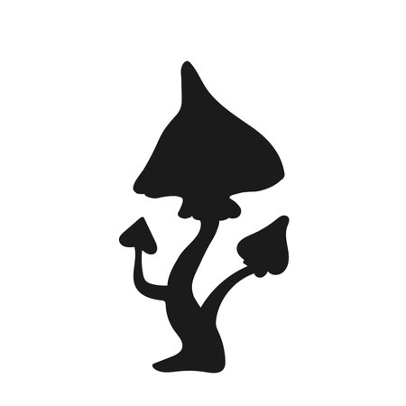 Fantasy mushrooms silhouette isolated on white background, composition of mushrooms, cartoon black and white illustration in space minimal style. EPSのイラスト素材