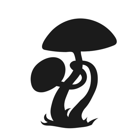 Fantasy mushrooms silhouette isolated on white background, composition of two mushrooms, cartoon black and white illustration in space minimal style. EPSのイラスト素材