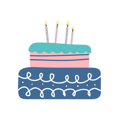 Birthday cake with candles. Hand drawn vector illustration for card, banner, t shirt EPSのイラスト素材
