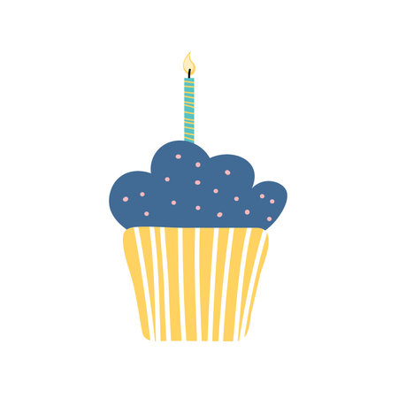 Cupcake with a candle on a birthday, flat. Vector illustration. EPSのイラスト素材