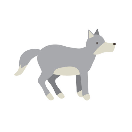 Wolf flat vector illustration. Scandinavian style wild animal isolated on white background. Grey canine mammal, wildlife predator minimalist drawing. Dangerous carnivore dwelling in forests. EPSのイラスト素材