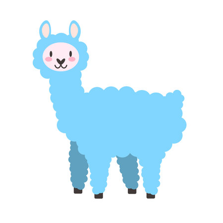 Cute fluffy llama isolated on a white background. Hand drawn alpaca flat vector illustration. Nursery decoration. Stock vector illustration isolated on white background. EPSのイラスト素材