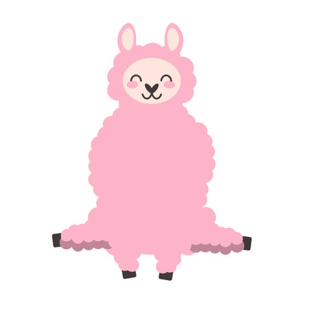 Cute fluffy llama isolated on a white background. Hand drawn alpaca flat vector illustration. Nursery decoration. Stock vector illustration isolated on white background. EPSのイラスト素材