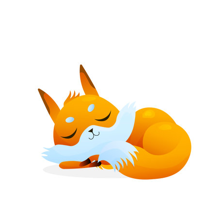 Cute cartoon slepping fox on white background. For nature concepts, children s books illustrating, printing materials Vector illustration with simple gradients. EPSのイラスト素材