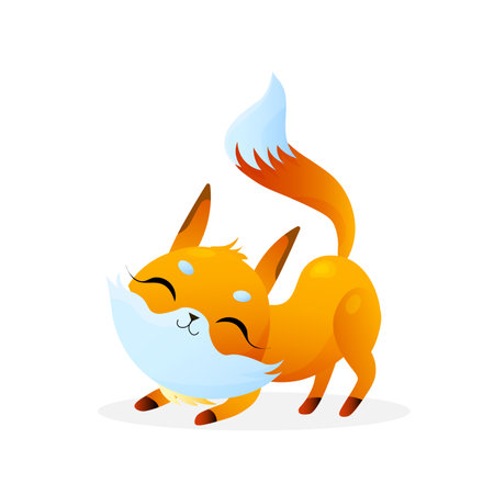 Cute cartoon fox on white background. For nature concepts, children s books illustrating, printing materials Vector illustration with simple gradients. EPSのイラスト素材